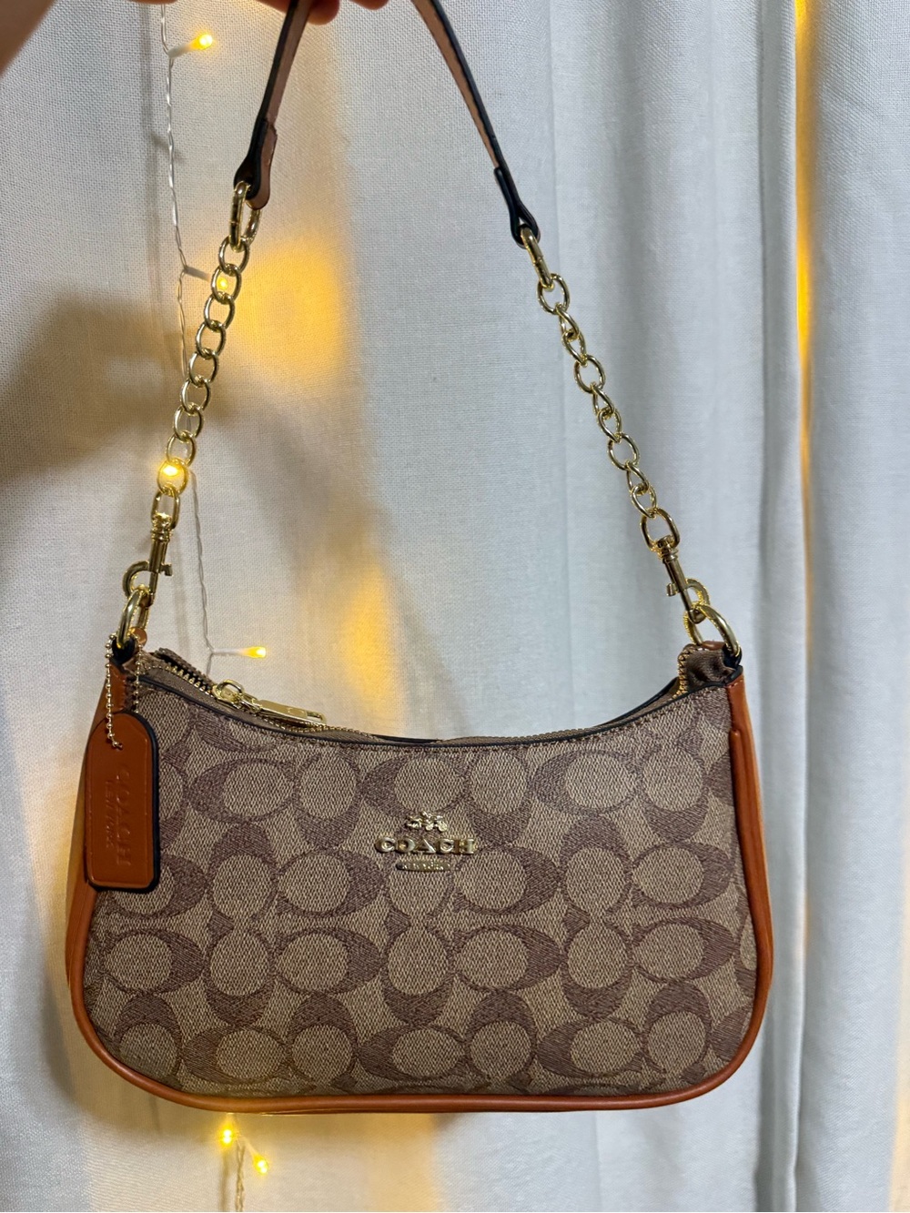 Coach Brown and Tan Signature Canvas Shoulder Bag